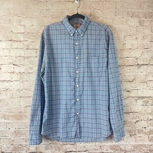 Faherty Men's Large Long Sleeve Button Down Shirt Plaid Blue Aqua Pink Cotton